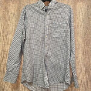 Izod Men's Long-Sleeve Button-Down Check Shirt - White & Navy